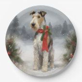 Assiettes En Carton Wirefox Terrier Chien de Noël de neige (Devant)