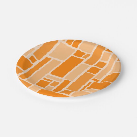 Assiettes En Carton Wobbly Modulé Rétro Moderne Géométrique Orange (Angle)