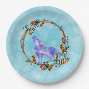 Assiettes En Carton Wolf aquarelle debout dans une couronne de style b