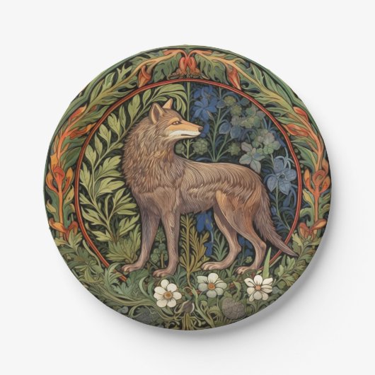 Assiettes En Carton Wolf dans la forêt Art nouveau (Devant)