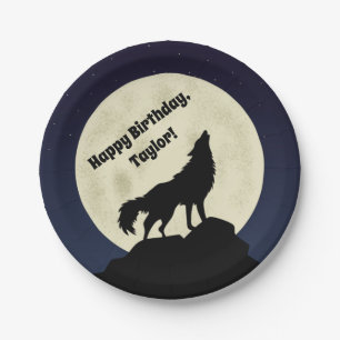 Assiettes En Carton Wolf Howling à la lune Midnight Blue