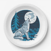 Assiettes En Carton Wolf hurle sur la lune (Devant)