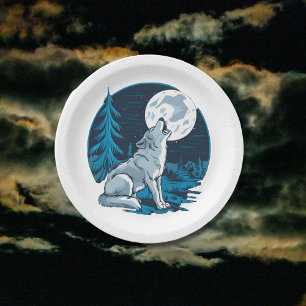 Assiettes En Carton Wolf hurle sur la lune