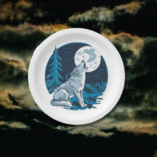 Assiettes En Carton Wolf hurle sur la lune