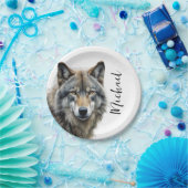 Assiettes En Carton Wolf Portrait Votre nom Écriture personnalisée (Fête)