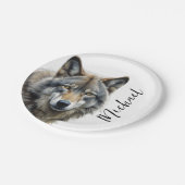 Assiettes En Carton Wolf Portrait Votre nom Écriture personnalisée (Angle)