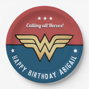 Assiettes En Carton Wonder Woman Golden Logo Anniversaire Papier Plaqu