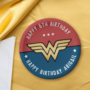 Assiettes En Carton Wonder Woman Golden Logo Anniversaire Papier Plaqu