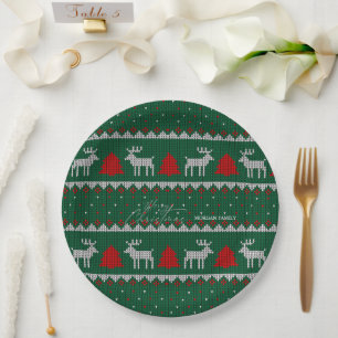 Assiettes En Carton Wonderland d'hiver, pin de rennes vert