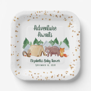 Assiettes En Carton Woodland Animals Adventure Await Baby shower