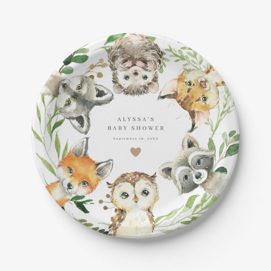 Assiettes En Carton Woodland Animals Baby Shower Paper Plates (Devant)