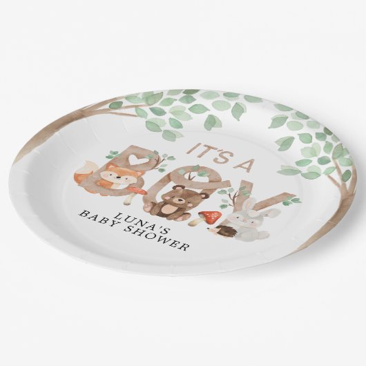 Assiettes En Carton Woodland C'est un Baby shower garçon (Angle)