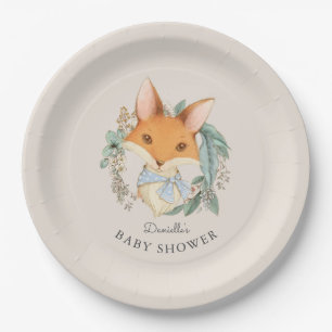 Assiettes En Carton Woodland Fox Portrait Baby shower pour garçon