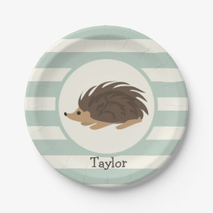 Assiettes En Carton Woodland Porcupine, Hedgehog; Light Sage Green