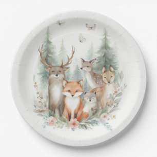 Assiettes En Carton Woodland Watercolor Animals