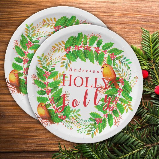 Assiettes En Carton Wreath Holly Jolly White