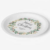 Assiettes En Carton Wreath moderne et script | Joyeux Noël (Angle)