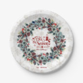 Assiettes En Carton Wreath 'Tis Season Monogramme (Devant)
