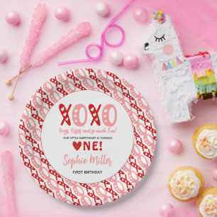 Assiettes En Carton XOXO Hugs & Kisses Saint Valentin 1er anniversaire