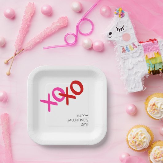 Assiettes En Carton XOXO Pink and Red Hubs and Kisses Galentine Party (Fête)