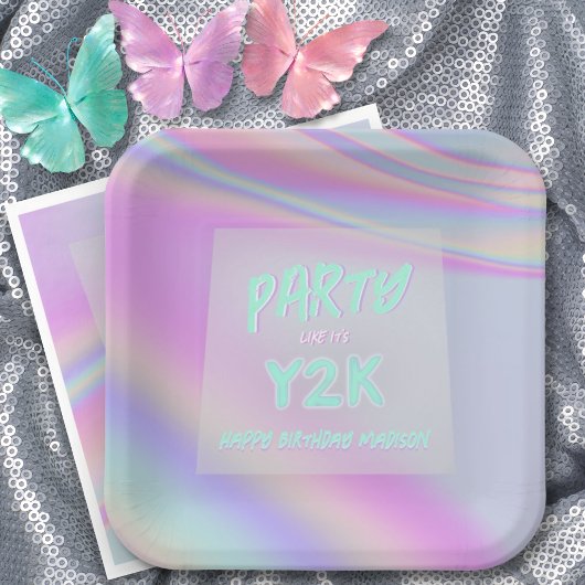 Assiettes En Carton Y2K iridescente arc-en-ciel heureux anniversaire p