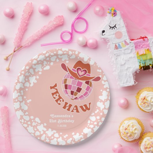 Assiettes En Carton Yee Haw Peach Disco Cowgirl Rodeo Anniversaire (Fête)