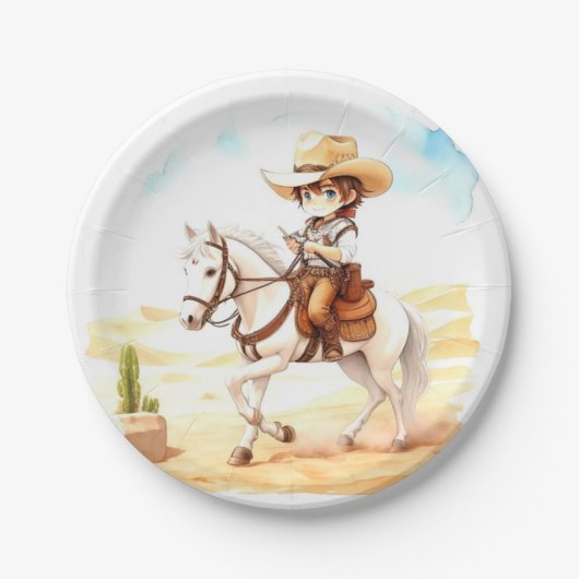 Assiettes En Carton Yeehaw Fiesta ! Aquarelle Baby shower Cowboy (Devant)