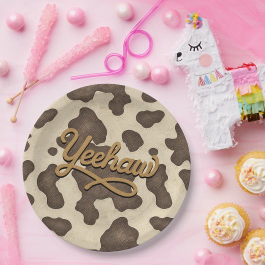 Assiettes En Carton Yeehaw Vache Brune Country Western Rodeo Party (Fête)