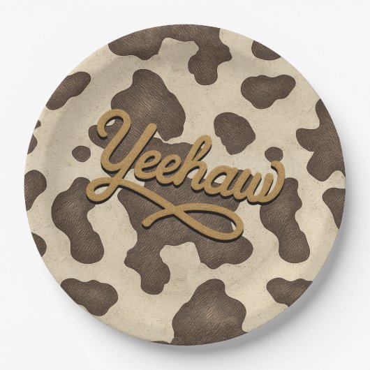 Assiettes En Carton Yeehaw Vache Brune Country Western Rodeo Party (Devant)