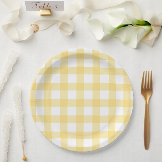 Assiettes En Carton Yellow and White Buffalo Check (Mariage)