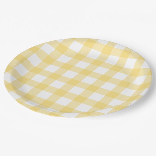 Assiettes En Carton Yellow and White Buffalo Check (Angle)