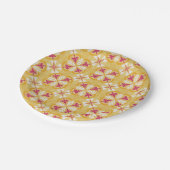 Assiettes En Carton yellow back & symmetrical pink floral pattern  (Angle)