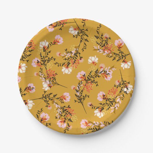 Assiettes En Carton Yellow background flowers (Devant)