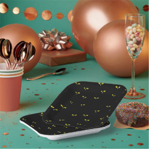 Assiettes En Carton Yellow Cat Eyes on Black Best Halloween Party