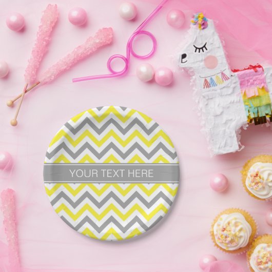Assiettes En Carton Yellow Dk Gray White LG Chevron Gray Nom Monogram (Fête)