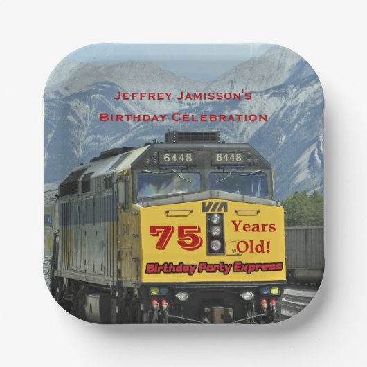 Assiettes En Carton Yellow Railroad Train Engine, 75e anniversaire, no (Recto)