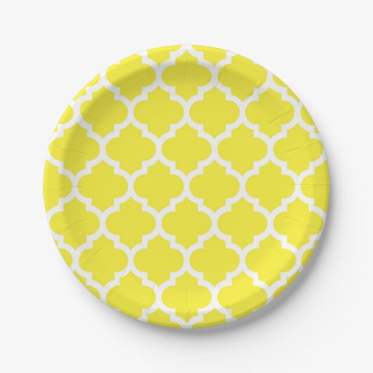 Assiettes En Carton Yellow White Moroccan Quatrefoil Pattern #5 (Devant)
