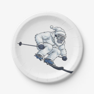 Assiettes En Carton Yeti Abominable Snowman Skiant Vacances Drôle