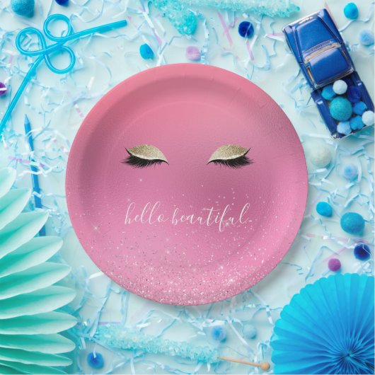 Assiettes En Carton Yeux rose or (Fête)