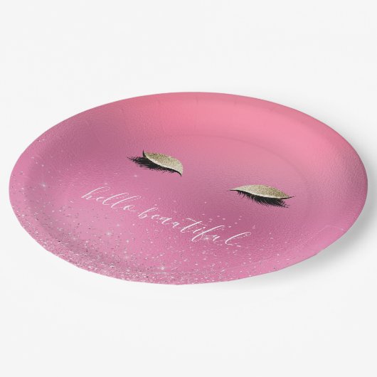 Assiettes En Carton Yeux rose or (Angle)