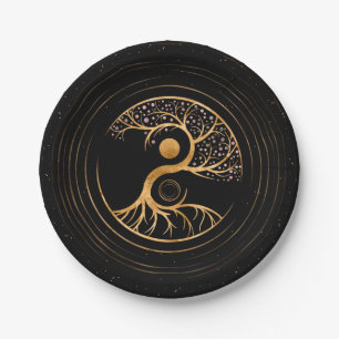 Assiettes En Carton Yin Yang Arbre de vie - Fluorite et or