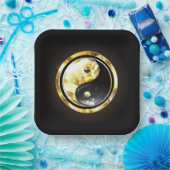 Assiettes En Carton Yin Yang or sur noir (Fête)