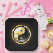 Assiettes En Carton Yin Yang or sur noir (Fête)