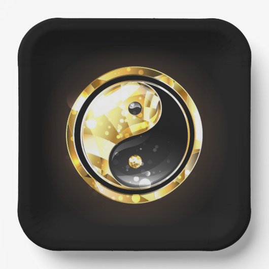 Assiettes En Carton Yin Yang or sur noir (Recto)