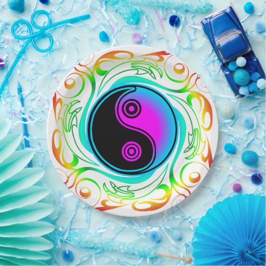 Assiettes En Carton Yin Yang Psychedelic Rainbow Tattoo (Fête)