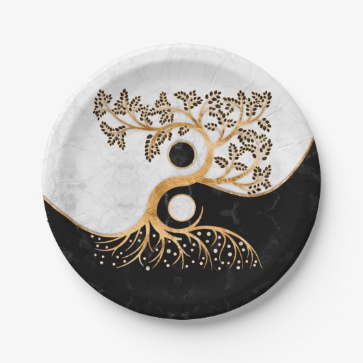 Assiettes En Carton Yin Yang Tree - Marbres et or (Devant)