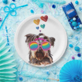 Assiettes En Carton Yorkie Chien avec Coeurs Saint-Valentin (Fête)