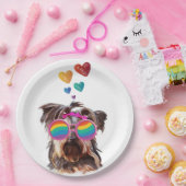 Assiettes En Carton Yorkie Chien avec Coeurs Saint-Valentin (Fête)