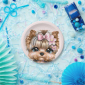 Assiettes En Carton Yorkie mignonne avec une corse rose (Fête)