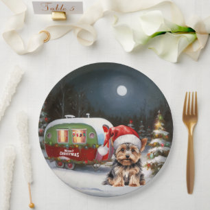 Assiettes En Carton Yorkshire Terrier Caravan Christmas Adventure